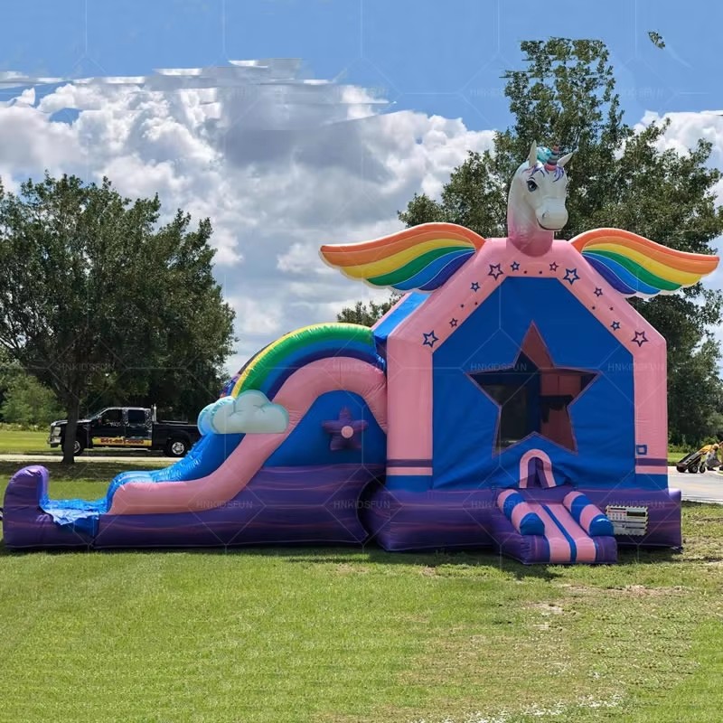 KFC79-Unicorn Inflatable Bounce House With Water Slide Combo Backyard Carton Theme Jumping Castle for Children Adults Party Rental