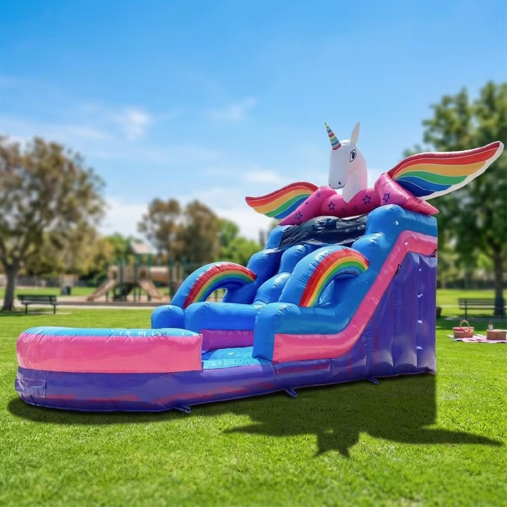 KFS080-Inflatable Princess purple Water Slide Girls Water Moonjumps Commercial Water Bounce Slide With Splash Pool Hybrid WaterSlide