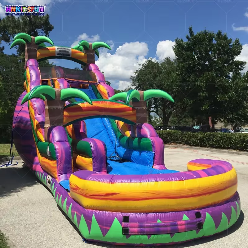 KFS093-18 oz PVC Custom Purple Marble Palm Tree Water Park Slide Jumping Castle Wet Slides Indoor Outdoor Adults Water Slides with Pool