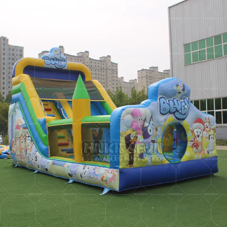 KFS116-Party Rental Inflatable Blue Bingo Dog Bounce House Outdoor Inflatable Castle with Slide Cartoon Dog Jumping Castle for Sale