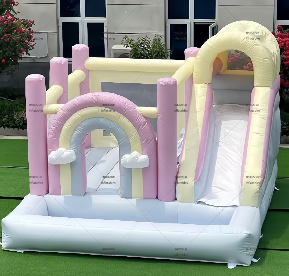 KFC145-Rainbow Inflatable Bounce Combo Inflatable Bounce House Slide Pastel Inflatable Bouncer PVC
