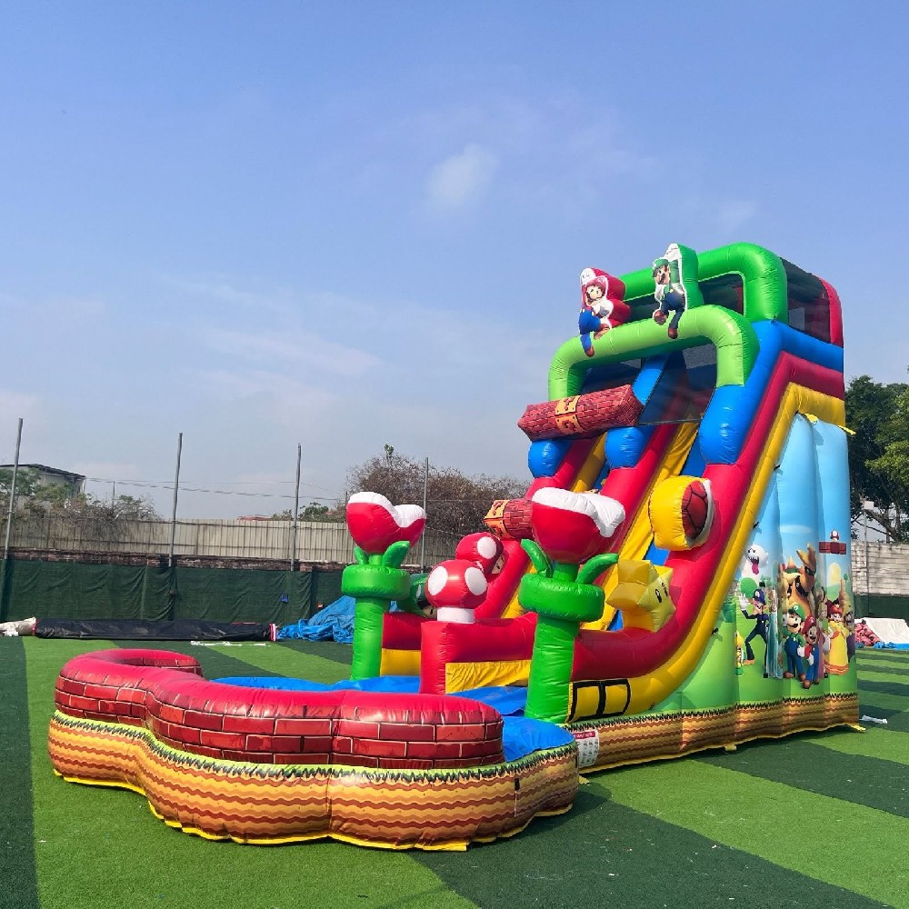 KFS122-Wholesale Price Cartoon Inflatable Wet and Dry Slide with Pool Durable Inflatable Jumping Castle for Kids Birthday Celebration