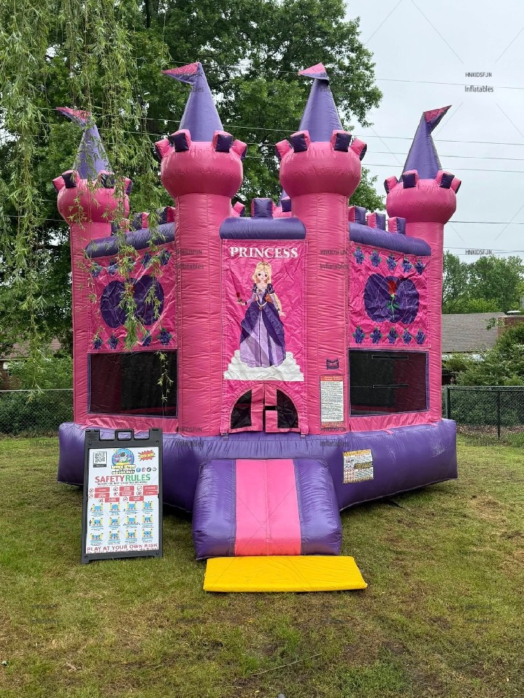 KFC159-Princess Theme Inflatable Bouncy Castle Slide Combo Pink Princess Jumping House for Girls Party