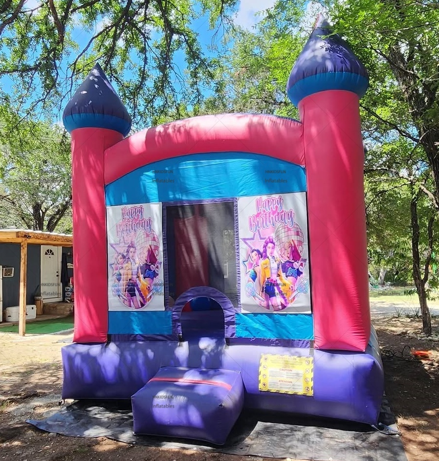 KFC170-Popular Pink Girl Theme Inflatable Castle with Banner for Party Rental