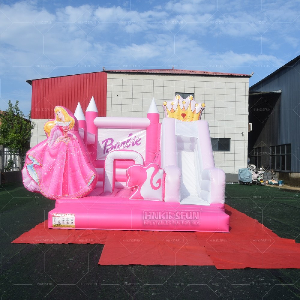 KFC177 Barbie Pink Princess Inflatable Bounce House with Slide for Kids Birthday Party