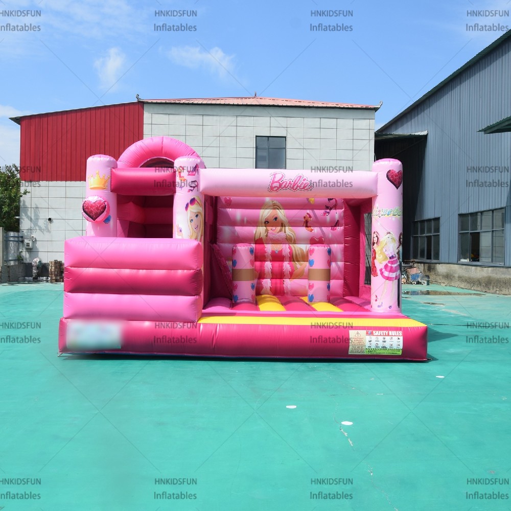 KFC195 Barbie Theme Pink Inflatable Bounce House with Small Slide Commercial Kids Bouncer for Party and Rental Business