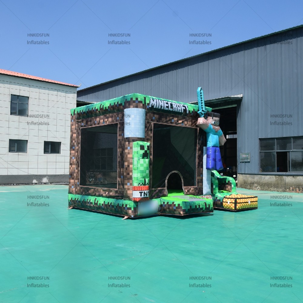 KFC183 Minecraft Theme Inflatable Bounce House with Slide Commercial Kids Bouncer for Party Rental and Amusement Use