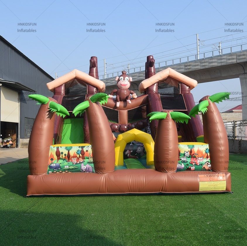 KFC197 Monkey Theme Inflatable Bounce House with Slide Commercial Kids Bouncer for Outdoor Party Rental and Amusement Use