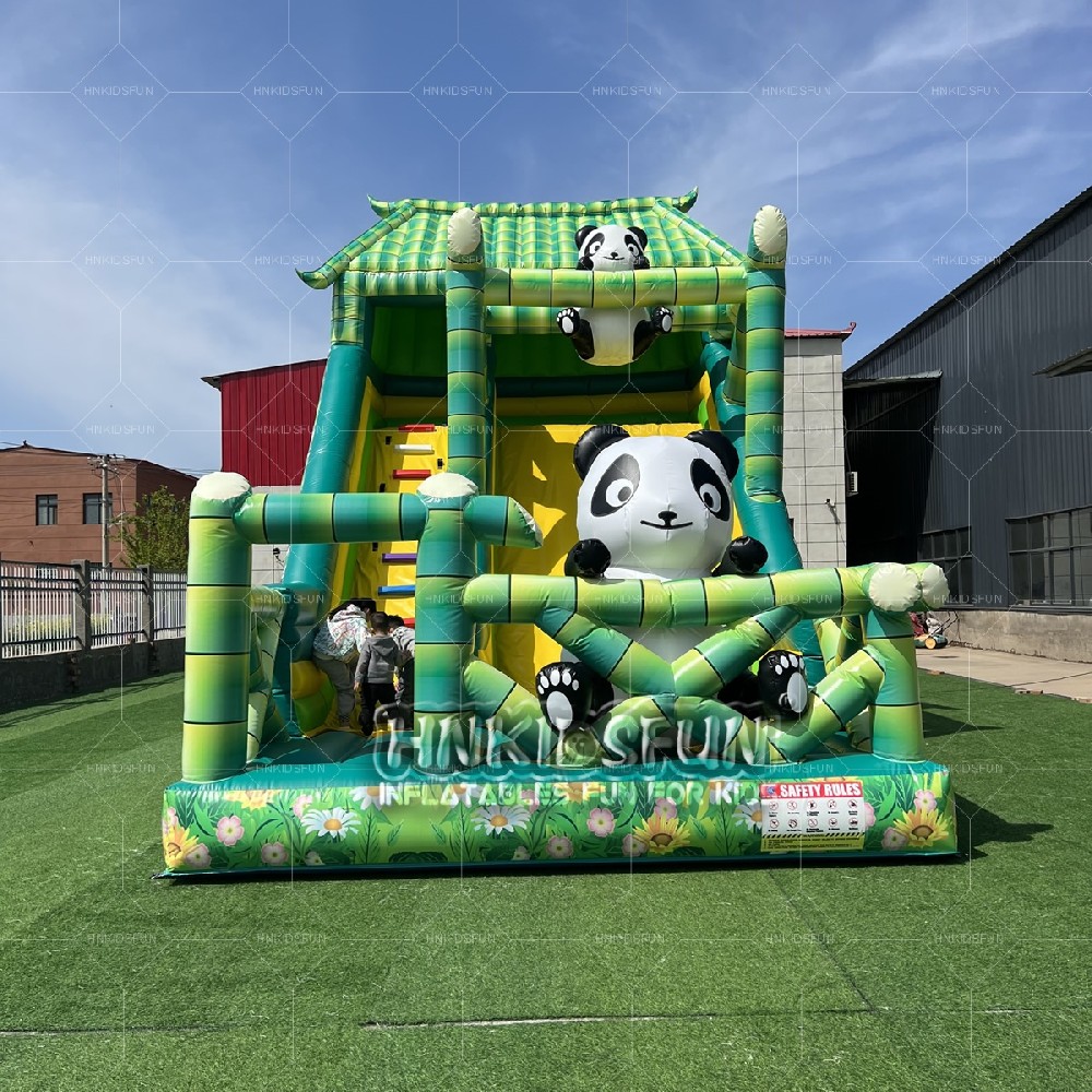 KFS142 Inflatable Dry Slide Panda Theme Commercial PVC Bouncy Castle Slide Combo for Party Rental